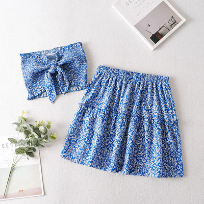 Women's New Patchwork Skirt With Wave Edge And Small Floral Pattern - Gizmo Galaxy