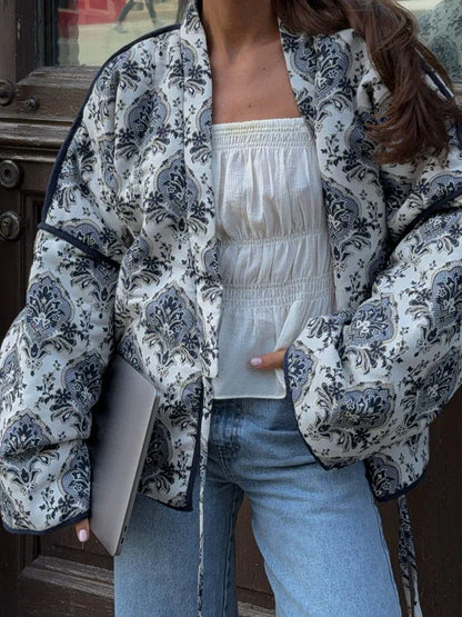 Women's Printed Lace-up Jacket Coat - Gizmo Galaxy
