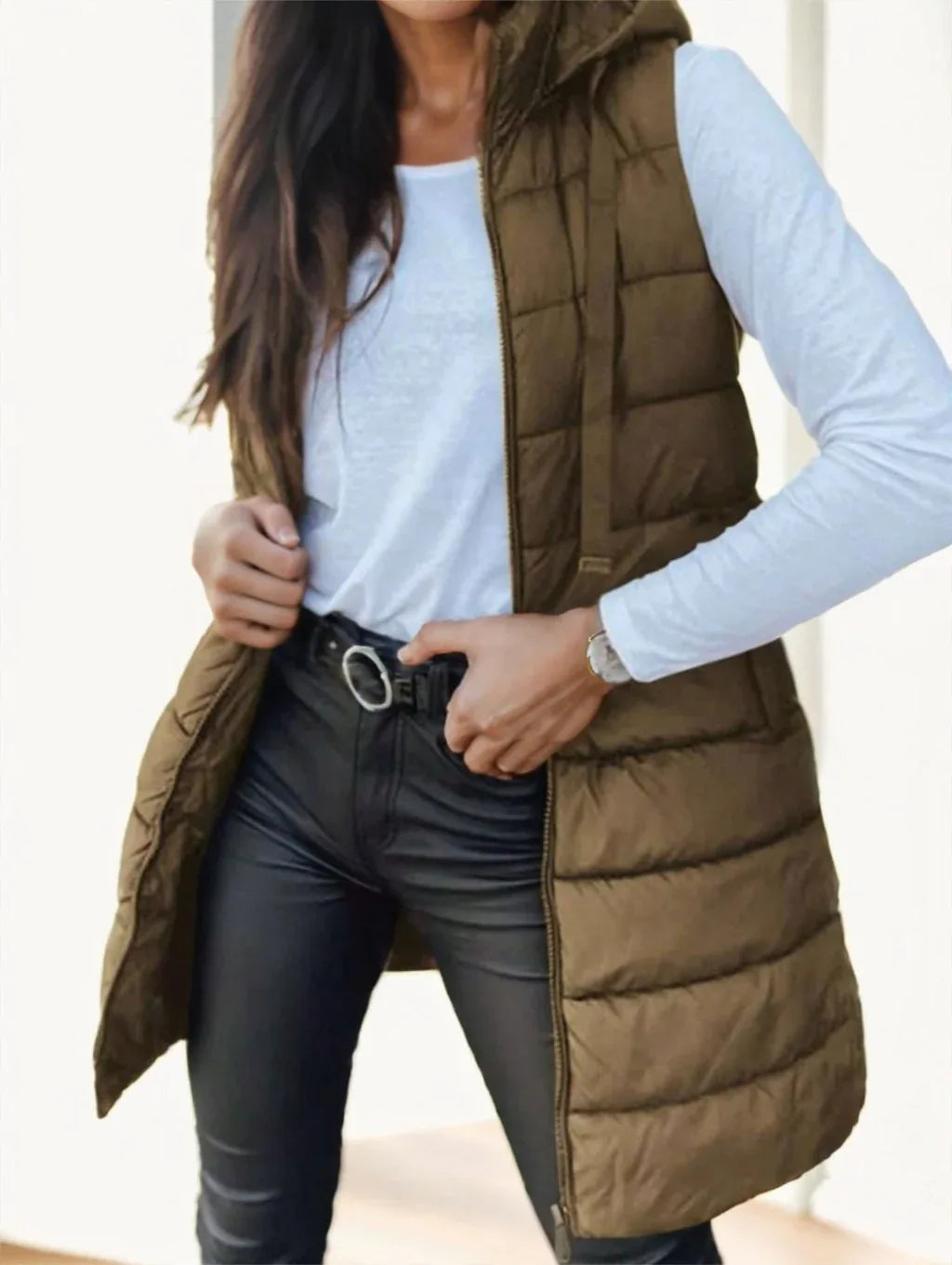 Women'S Elegant Hooded Puffer Vest - Gizmo Galaxy