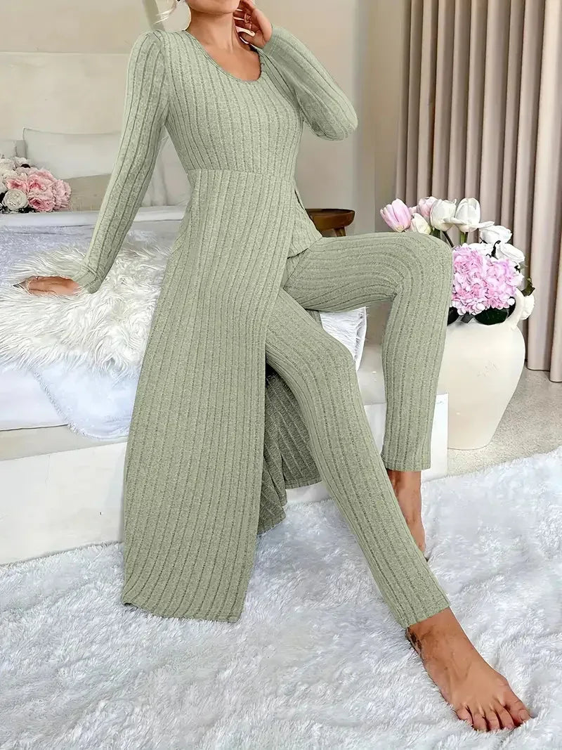 Crew Neck Split Long Sleeve Two-piece Set - Gizmo Galaxy