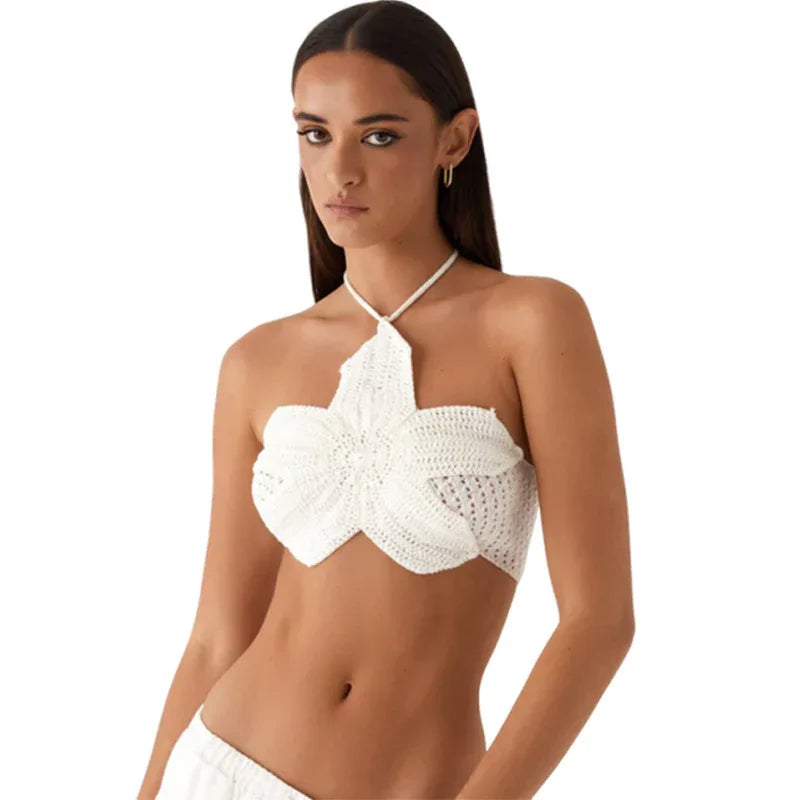 Pure Color Halter Lace-up Cutout Knitted Camisole - Gizmo Galaxy