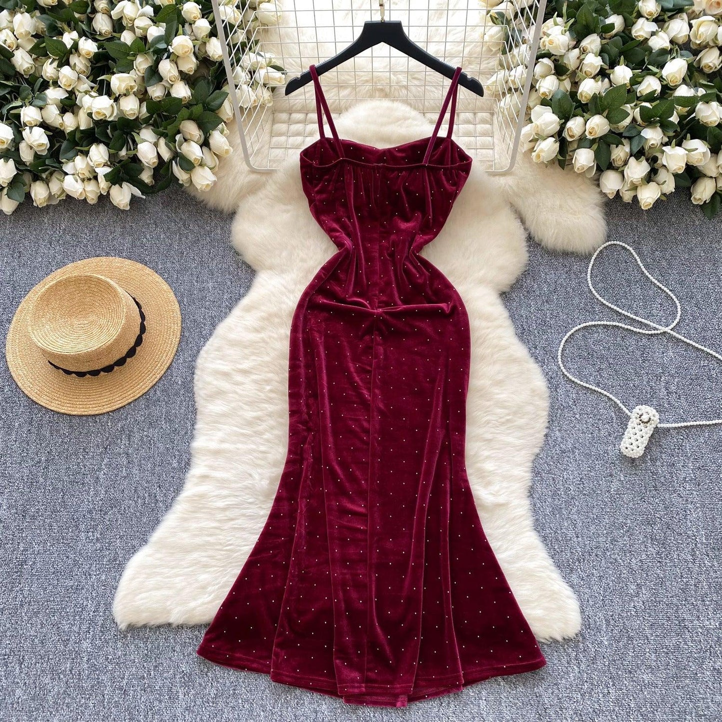 Women's Sexy Socialite Pleated Waist Tight Suspender Dress - Gizmo Galaxy