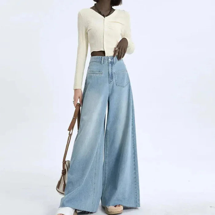 High-waisted Fashionable Wide-leg Flare Jeans For Women - Gizmo Galaxy