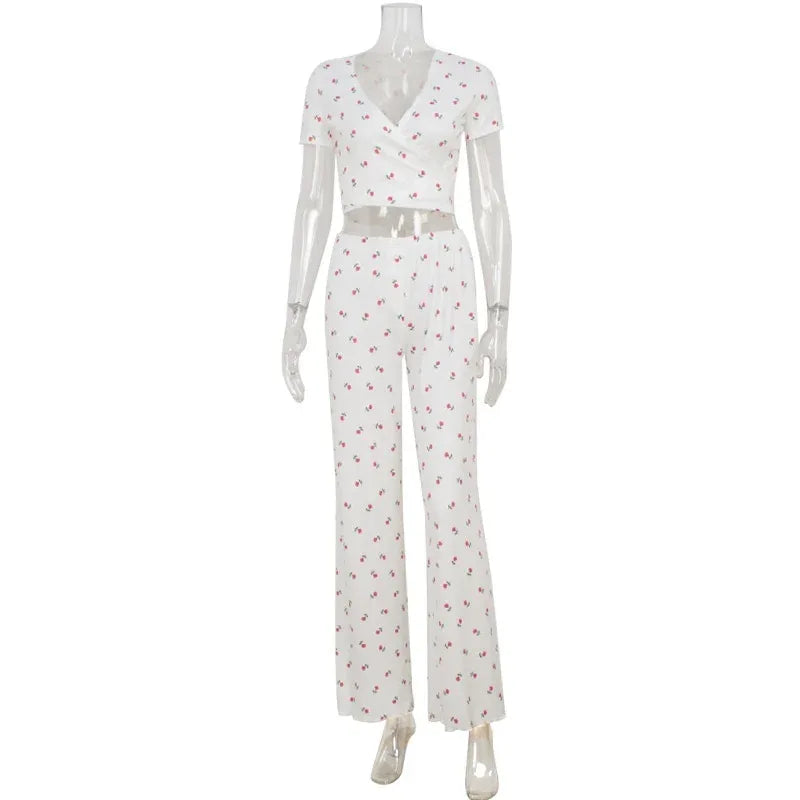 Women's Casual Short-Sleeve Tie-Dye Printed Top And Fashionable Ruffle-Trimmed Pants Set - Gizmo Galaxy