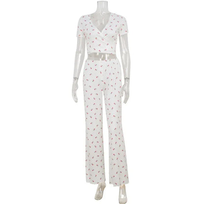 Women's Casual Short-Sleeve Tie-Dye Printed Top And Fashionable Ruffle-Trimmed Pants Set - Gizmo Galaxy