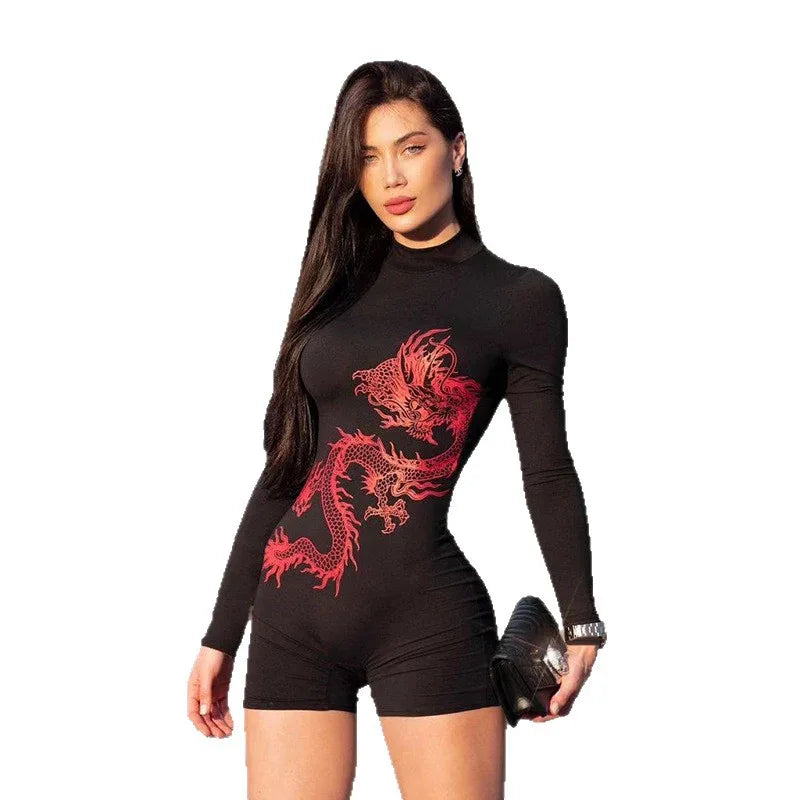 Personalized Dragon-print Jumpsuit With A Mock Turtleneck And A Slim Fit - Gizmo Galaxy