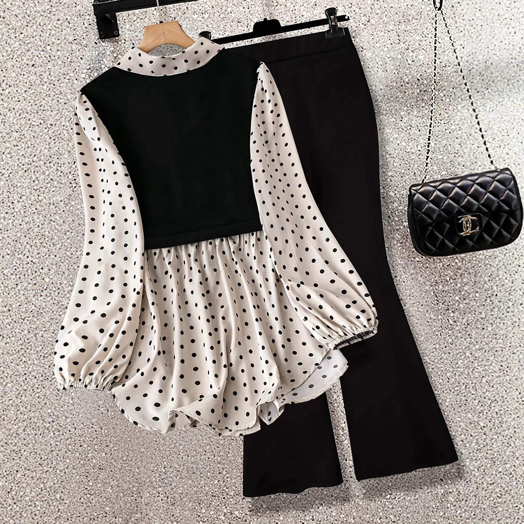 Polka Dot Patchwork Fake Two-piece Long-sleeved Shirt Leggings - Gizmo Galaxy