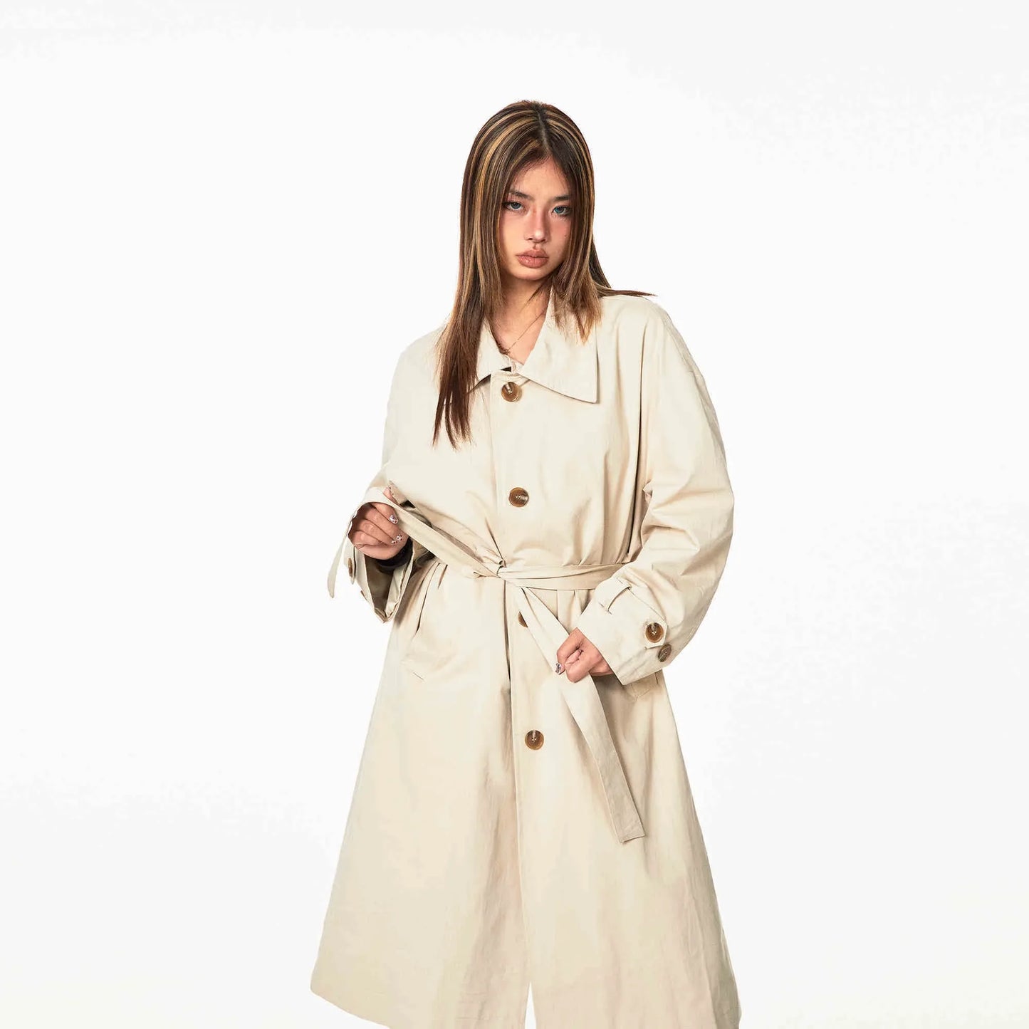 Vintage Single-breasted Belt Long Trench Coat - Gizmo Galaxy