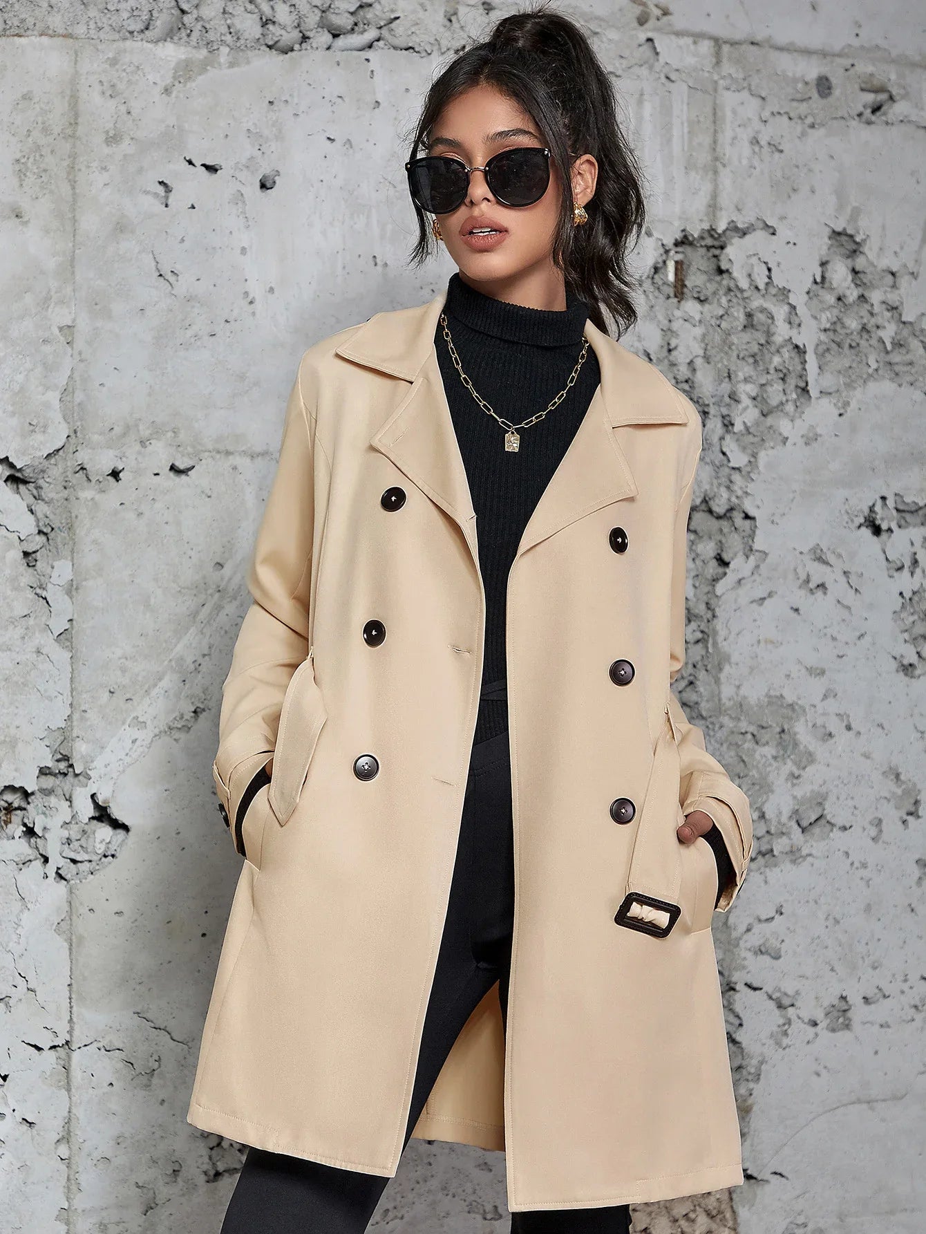 Women's Mid-length Trench Coat British Style Coat - Gizmo Galaxy