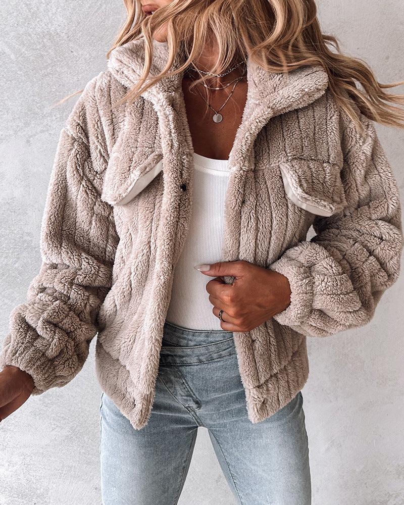 Women's Sunken Stripe Velvet Cardigan Lapel Short Coat - Gizmo Galaxy