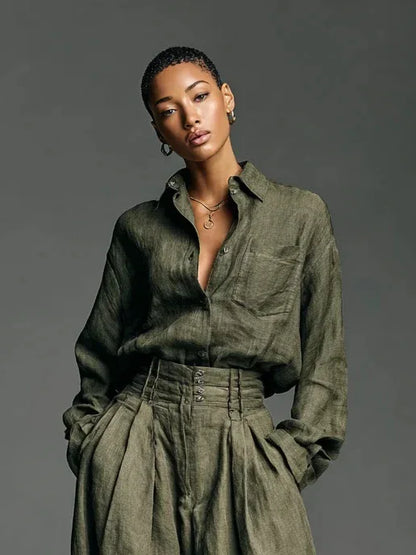 Shirt And Trousers Two-piece Set Cardigan Long Sleeves Loose Fit Fashionable Unisex Style - Gizmo Galaxy