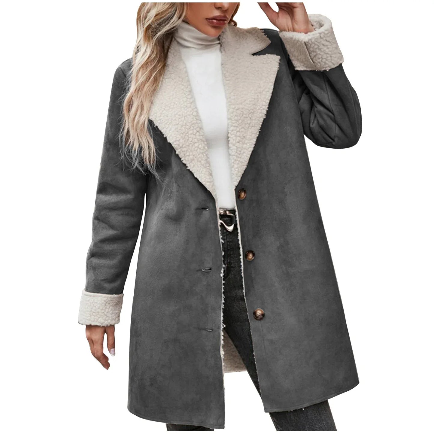 Long Sleeve Lapel Thickening Plush Coat - Gizmo Galaxy