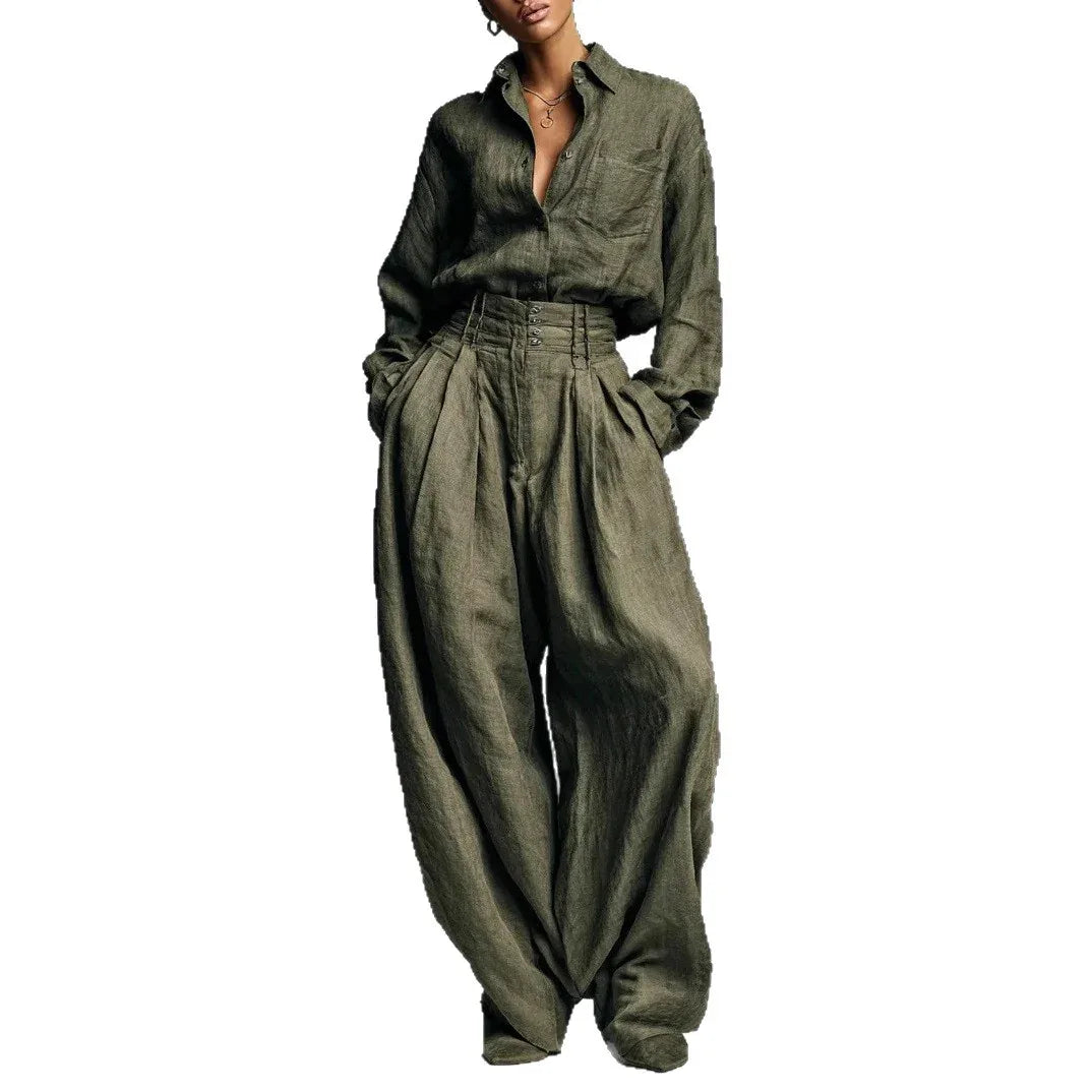 Shirt And Trousers Two-piece Set Cardigan Long Sleeves Loose Fit Fashionable Unisex Style - Gizmo Galaxy
