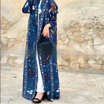 Pleated Trench Djellaba Hot-selling Printed Shawl Cardigan Ethnic Style Cloak Coat - Gizmo Galaxy