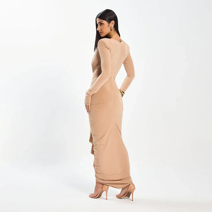 New Sexy Deep-V Pleated Design Elegant Figure-hugging Sheath Dress - Gizmo Galaxy