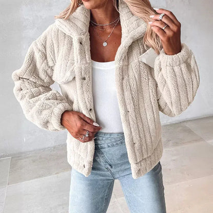 Women's Sunken Stripe Velvet Cardigan Lapel Short Coat - Gizmo Galaxy