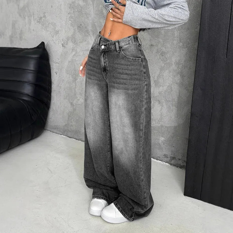 Women's Casual Straight Loose Washed Jeans - Gizmo Galaxy