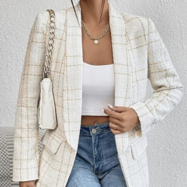 Ladies' Solid Color Linen Fake Pocket Design Fashionable Suit Jacket - Gizmo Galaxy