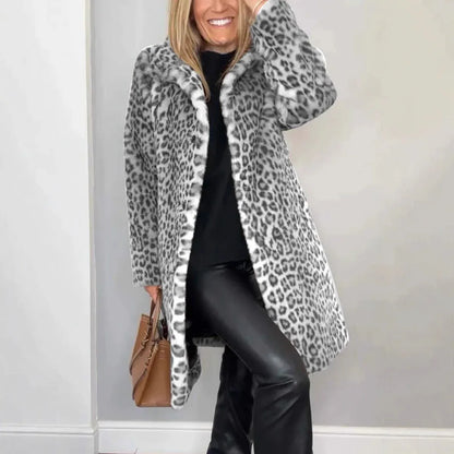 Fall Winter Leopard Print Plush Mid-length Coat - Gizmo Galaxy