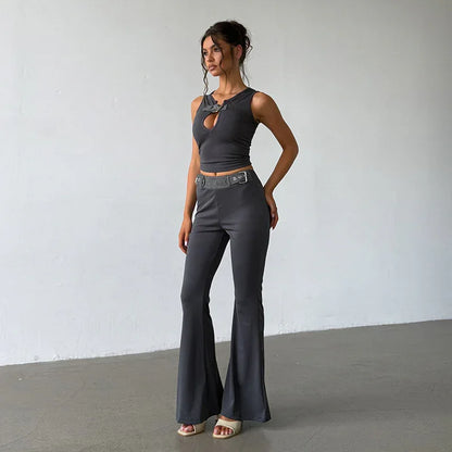 Sexy Hollow-out Sleeveless Tank Top With High Waist - Gizmo Galaxy