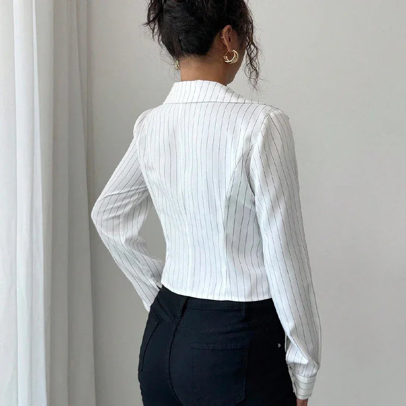 Autumn New Temperament Stripe Long Sleeve Shirt Women's Clothing - Gizmo Galaxy