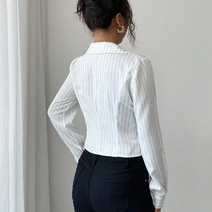 Autumn New Temperament Stripe Long Sleeve Shirt Women's Clothing - Gizmo Galaxy