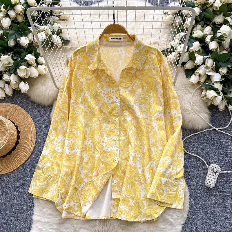 Relaxed Casual Shirt Women 2025 Autumn Europe And America Fashion Loose Slim Versatile Long Sleeve Printed Cardigan Top - Gizmo Galaxy