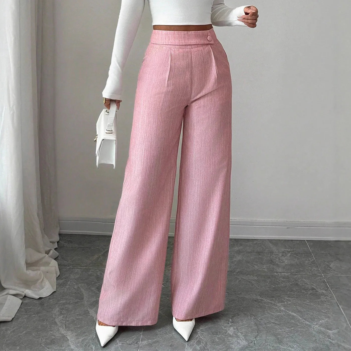 Elegant And Casual Loose Straight-leg Pants With A Waist Button Design - Gizmo Galaxy