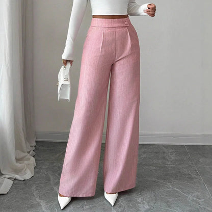 Elegant And Casual Loose Straight-leg Pants With A Waist Button Design - Gizmo Galaxy
