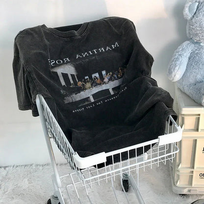 Washed Retro Cotton Short-sleeved T-shirt Loose All-matching Top - Gizmo Galaxy