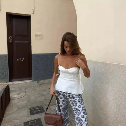 Solid Color Sleeveless Pleated Suspender Corset Top - Gizmo Galaxy