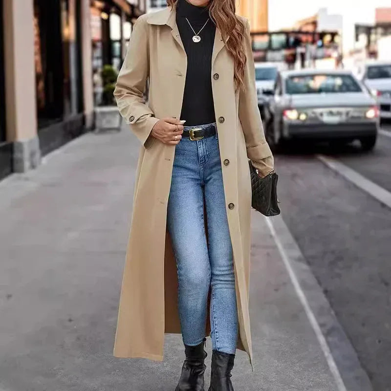 Fashion Casual Gentle Button Long Trench Coat For Women - Gizmo Galaxy