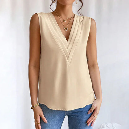 Women's Elegant V Neck Tank Tops Summer Casual Sleeveless Shirts - Gizmo Galaxy
