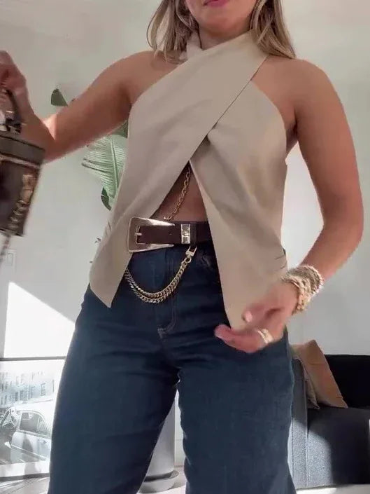 Khaki Cross Sleeveless Vest - Gizmo Galaxy