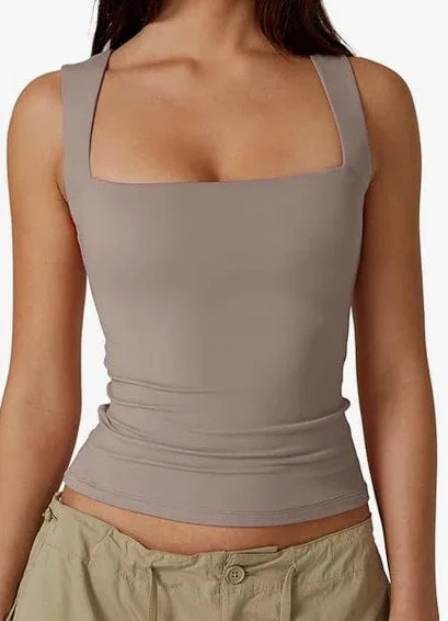 Wearing Women's Camisole Vest Inside, Spicy Girl Fashionable Summer Square Neck Top, Milk Silk - Gizmo Galaxy