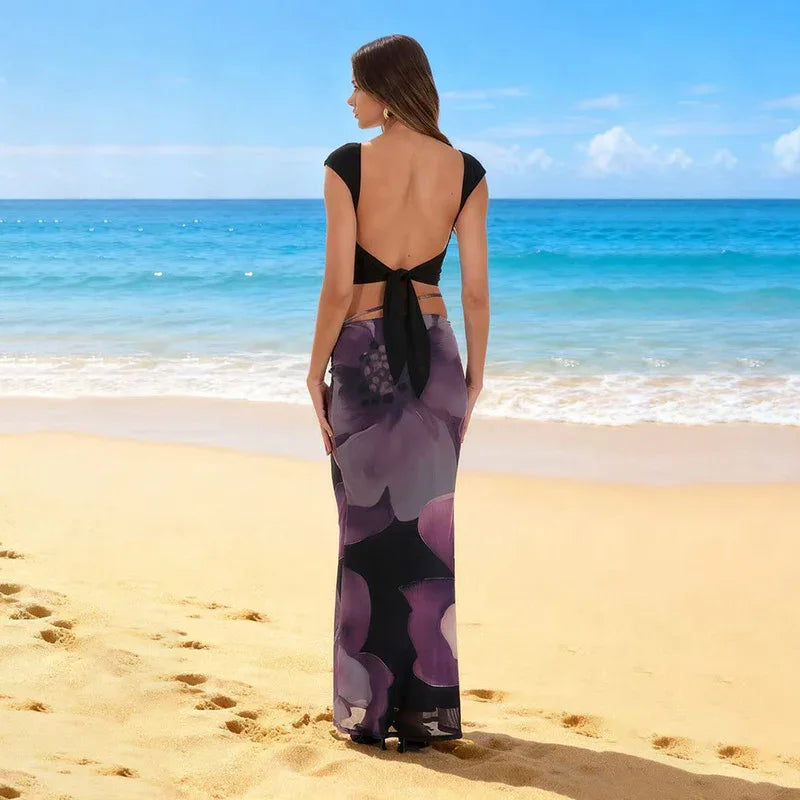 Summer Women's Beach Vacation Double-layer Tie-draped Skirt - Gizmo Galaxy