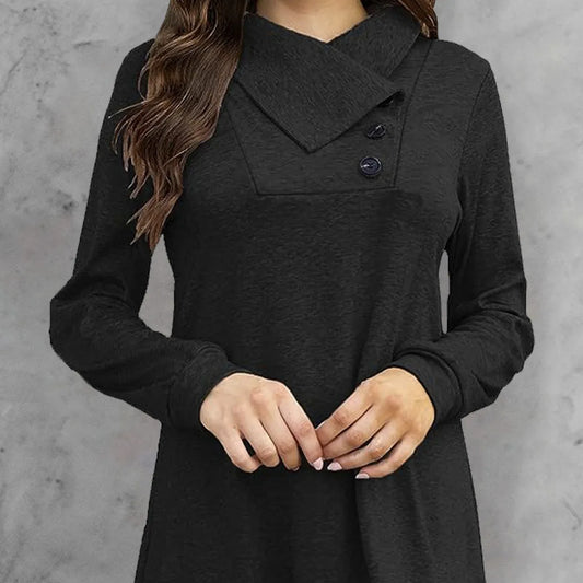 Women's Fashionable Long Sleeved Hood Collar Button Waist Top T-shirt - Gizmo Galaxy
