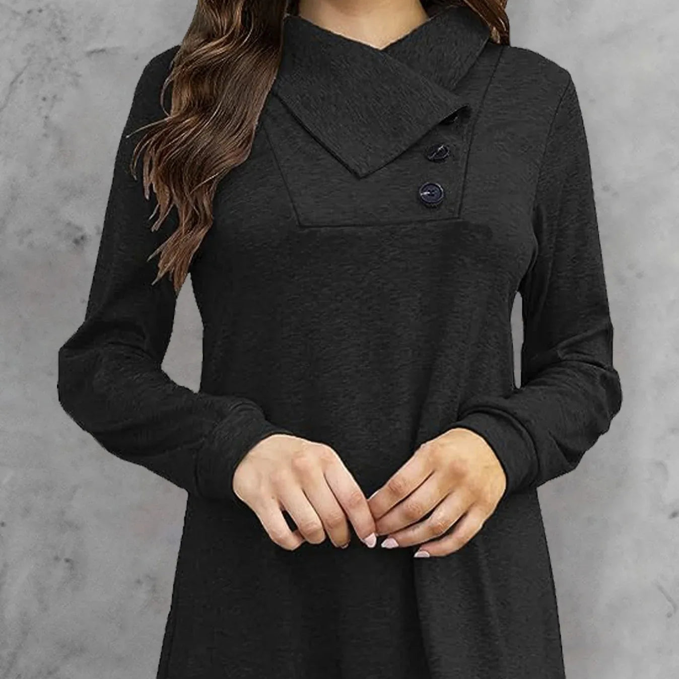 Women's Fashionable Long Sleeved Hood Collar Button Waist Top T-shirt - Gizmo Galaxy