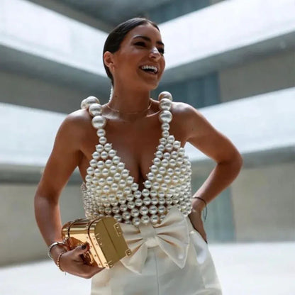 Sexy Fashion Pearl Suspender Vest - Gizmo Galaxy