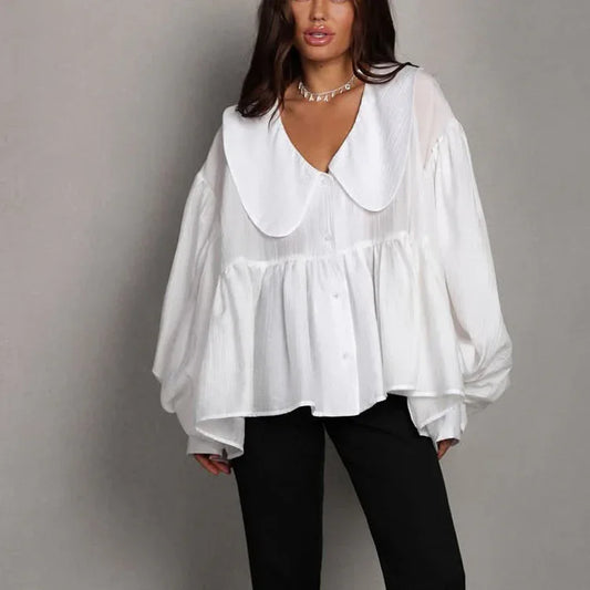 Puff-sleeve Ruffled Long-sleeve Shirt - Gizmo Galaxy
