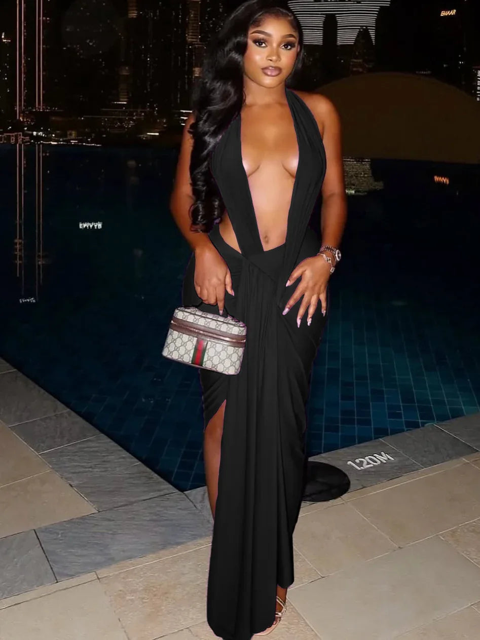 Fashionable Figure-hugging Solid-color Hollow-out Design Backless One-piece Dress - Gizmo Galaxy