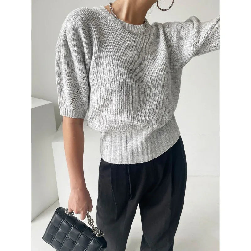 Women's Short Sleeve Bubble Sleeve Ice Cool Silk Knitted Shirt - Gizmo Galaxy