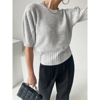 Women's Short Sleeve Bubble Sleeve Ice Cool Silk Knitted Shirt - Gizmo Galaxy