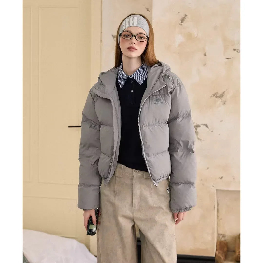 Casual Simple Black Women's Short Down Jacket - Gizmo Galaxy