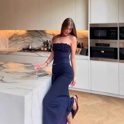 Sexy Patchwork Chest Wrap Midriff-baring Top Slim Fit Temperament Sheath Long Dress Suit - Gizmo Galaxy