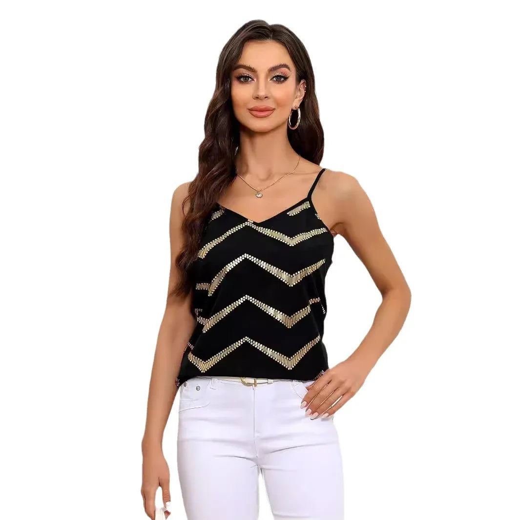 Women's V-neck Bronzing Back Cross Backless Sling Top - Gizmo Galaxy