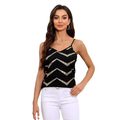 Women's V-neck Bronzing Back Cross Backless Sling Top - Gizmo Galaxy