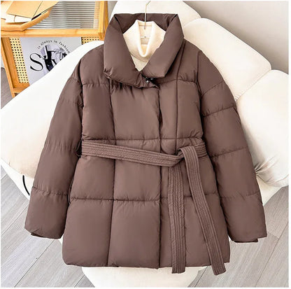 Waist-controlled Lace-up Cotton Coat Jacket Women - Gizmo Galaxy