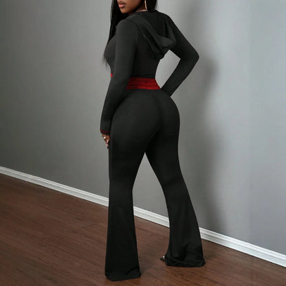 Fashionable Solid-Color Patchwork Lace Casual Jacket And Pants Set - Gizmo Galaxy