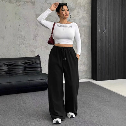 New Women's Drawstring-waist Straight-leg Casual Loose Pants - Gizmo Galaxy